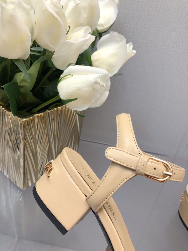 BLOCK HEEL 5 CM SANDAL IN SAND BROWN LAMBSKIN