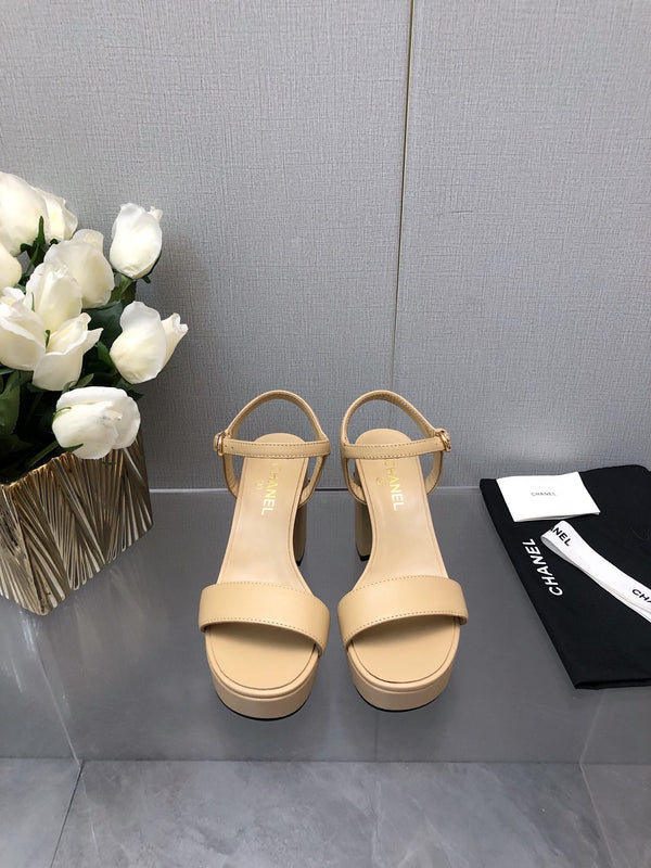 BLOCK HEEL 9 CM SANDAL IN SAND BROWN LAMBSKIN