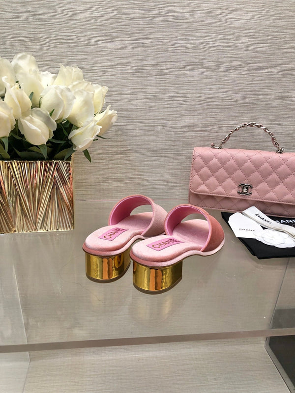 CC 25C Mules con tacco medio in velluto rosa 212953