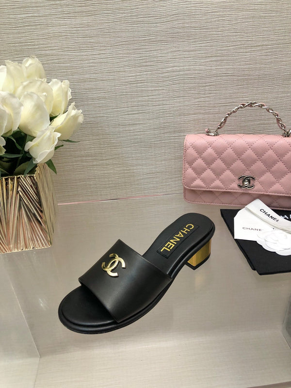 CC 25C Mule con tacco medio in vera pelle di vitello nera 212956