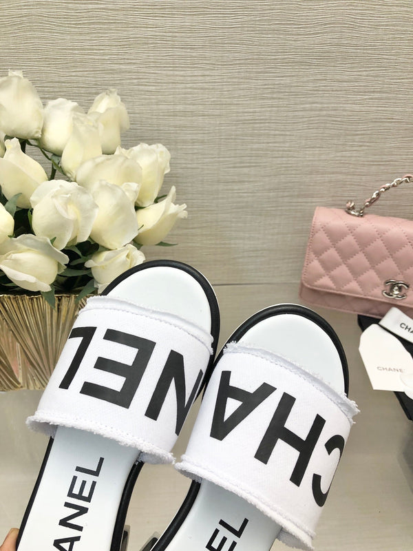 CC 25C Mid Heel Mule White Fabric Material 212959