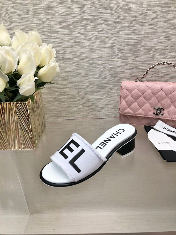 CC 25C Mid Heel Mule White Fabric Material 212959