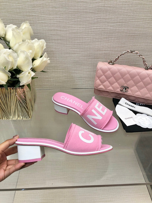 CC 25C Mid Heel Mule Pink Fabric Material 212962