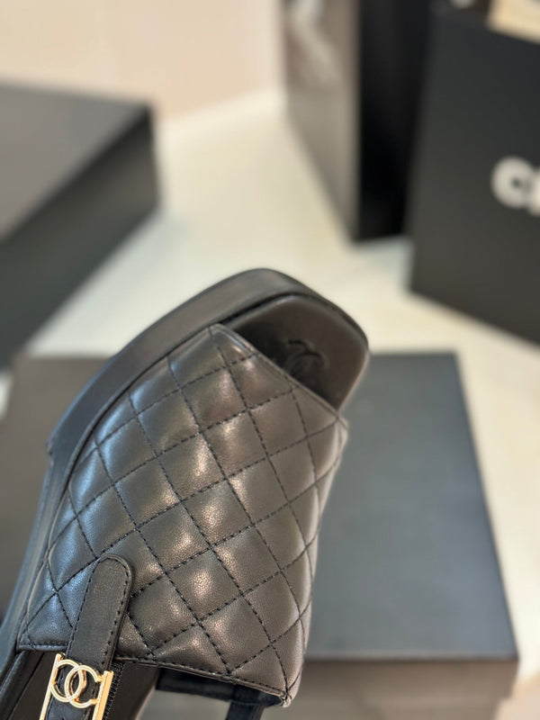 high heel 100 slingback sandal black quilted calfskin