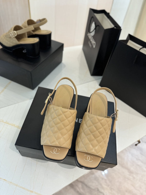 high heel 100 slingback sandal beige black quilted calfskin