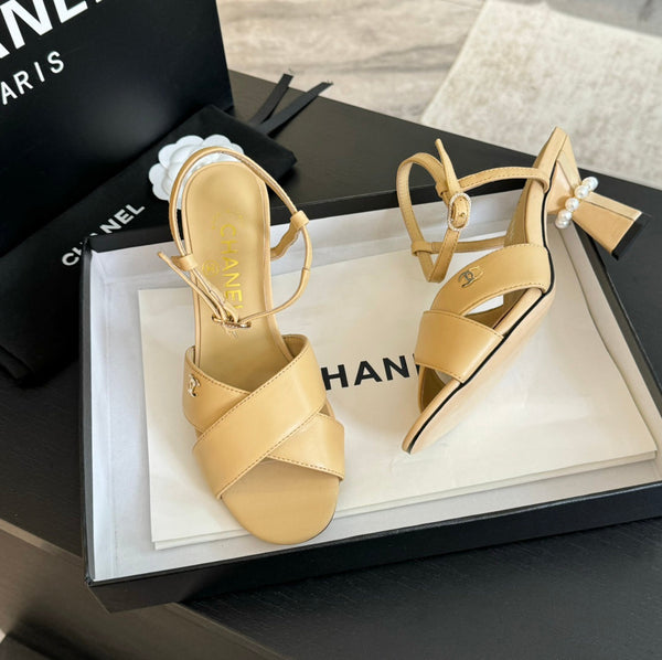 High Sandals Lambskin Yellow Cream