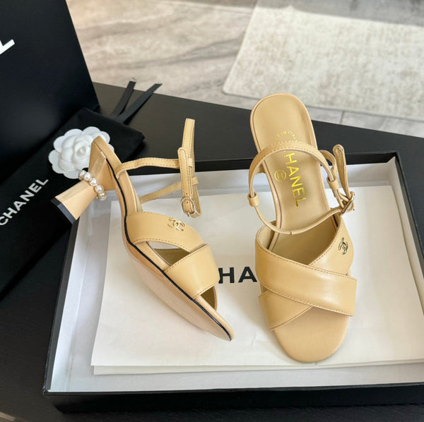 High Sandals Lambskin Yellow Cream