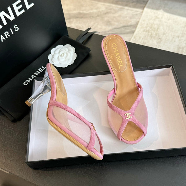 CC 26s Sandal 7cm Pink Mesh Lambskin 700613