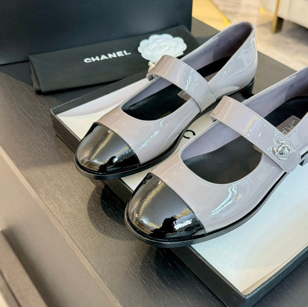 mary jane flat Gray patent calfskin