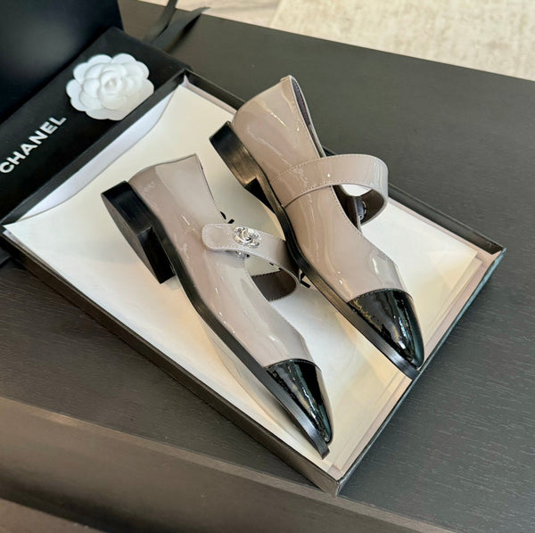 mary jane flat Gray patent calfskin