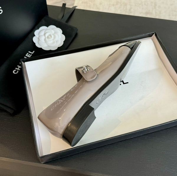 mary jane flat Gray patent calfskin