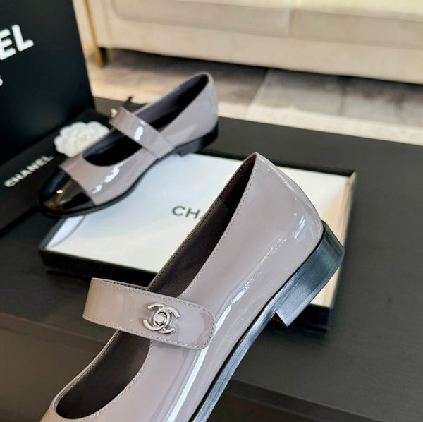 mary jane flat Gray patent calfskin