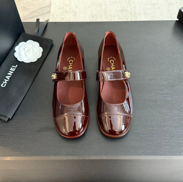 mary jane flat Red Wine patent calfskin