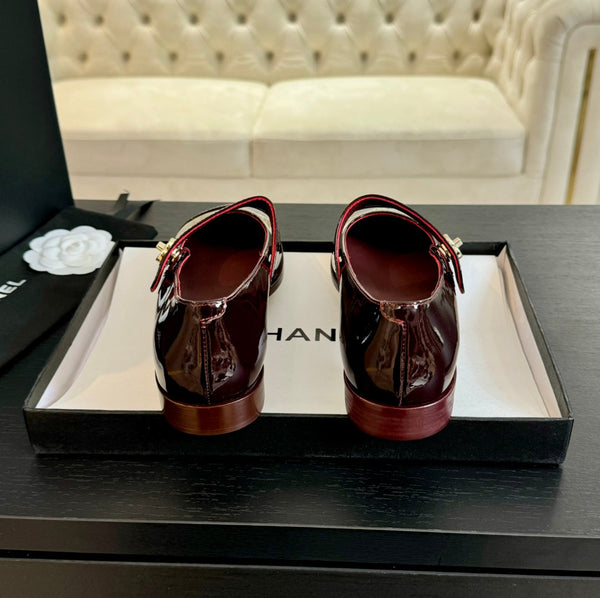 mary jane flat Red Wine patent calfskin
