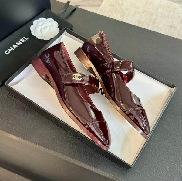 mary jane flat Red Wine patent calfskin