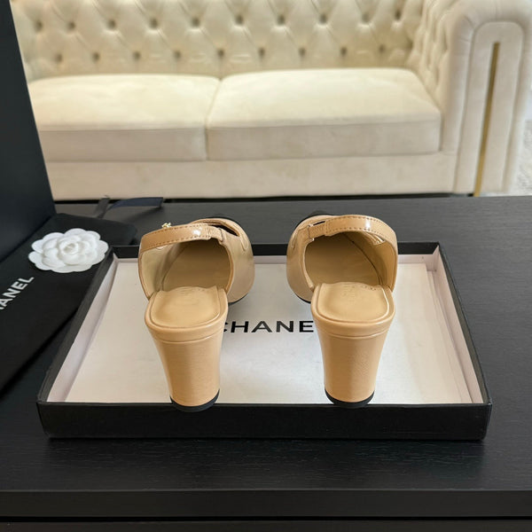 Double C WOMEN'S Slingback SPIRIT TOE Tan brown Lambskin