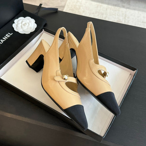 Double C WOMEN'S Slingback SPIRIT TOE Tan brown Lambskin