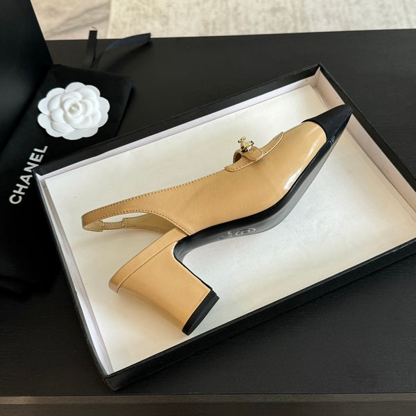 Double C WOMEN'S Slingback SPIRIT TOE Tan brown Lambskin