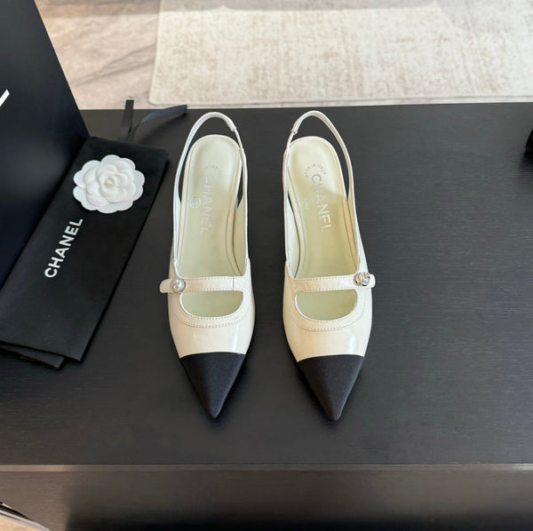 Double C WOMEN'S Slingback SPIRIT TOE White Lambskin