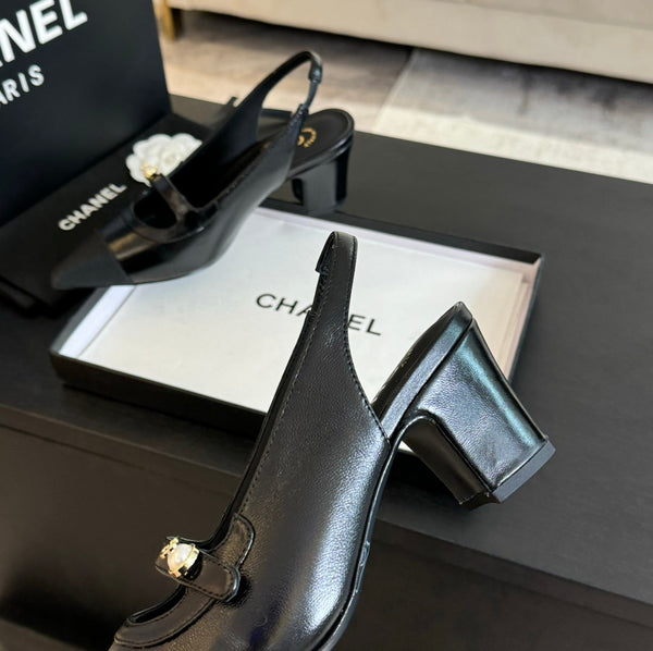 Double C WOMEN'S Slingback SPIRIT TOE Black Lambskin