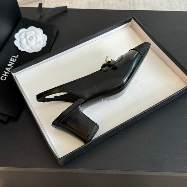 Double C WOMEN'S Slingback SPIRIT TOE Black Lambskin