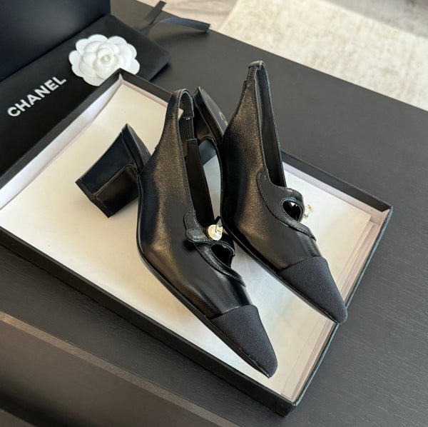 Double C WOMEN'S Slingback SPIRIT TOE Black Lambskin