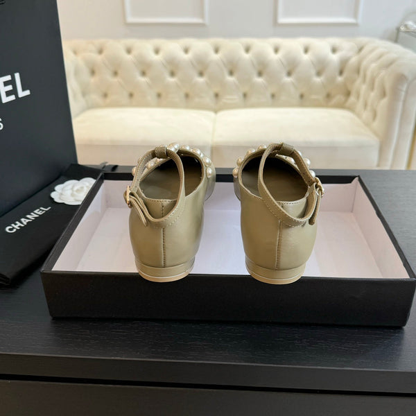 MARY JANES SHOES EICRU BEIGE GOATSKIN WITH FAUX PEARL