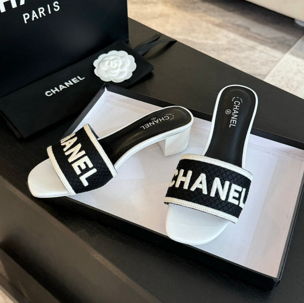 sandalo mulo 45 tessuto bianco nero ricamo