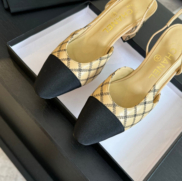 slingback 65 beige pelle di vitello nera ricamo grosgrain nero