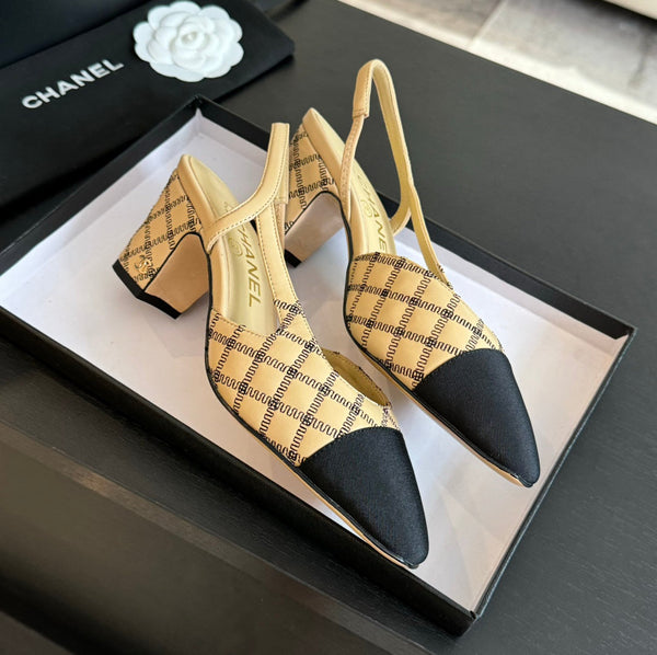 slingback 65 beige pelle di vitello nera ricamo grosgrain nero