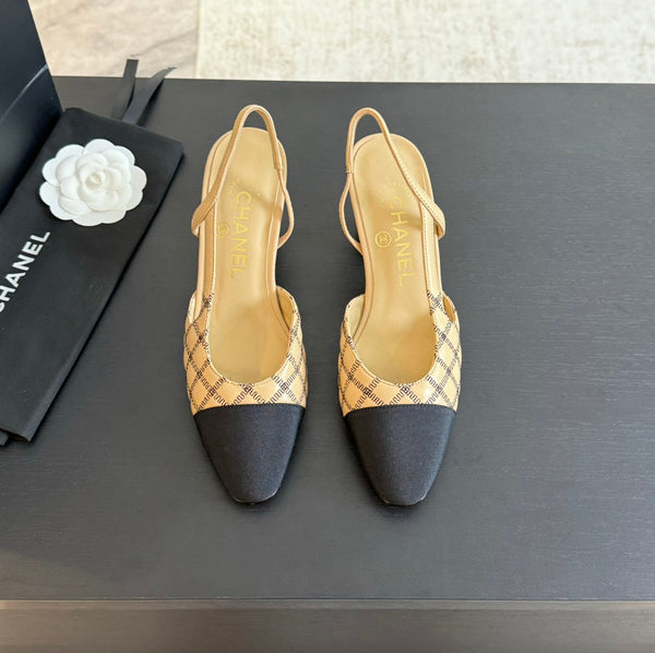 slingback 65 beige pelle di vitello nera ricamo grosgrain nero