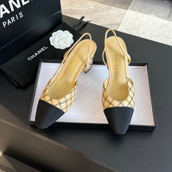 slingback 65 beige pelle di vitello nera ricamo grosgrain nero