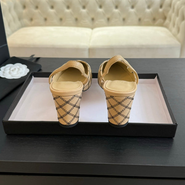 slingback 65 beige pelle di vitello nera ricamo grosgrain nero