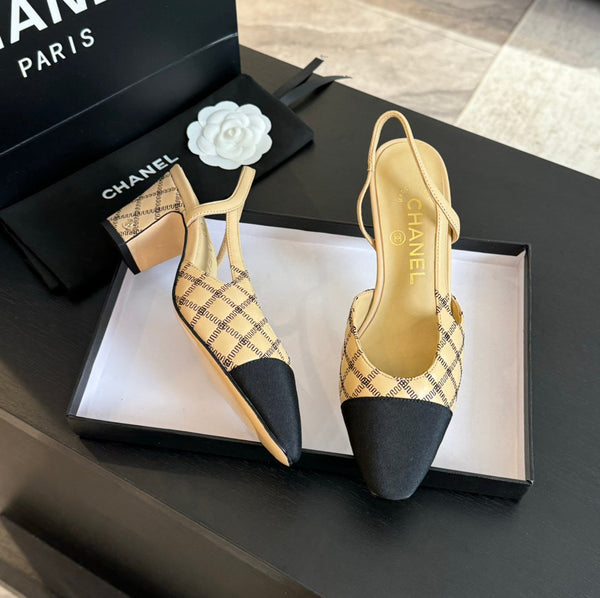 slingback 65 beige pelle di vitello nera ricamo grosgrain nero