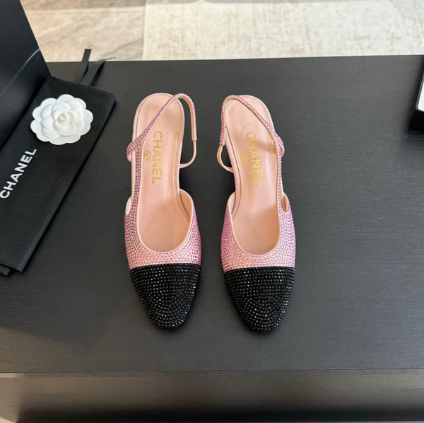 slingback 65 rosa nero vitello glitter