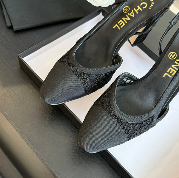 slingbacks 95 black lace grosgrain