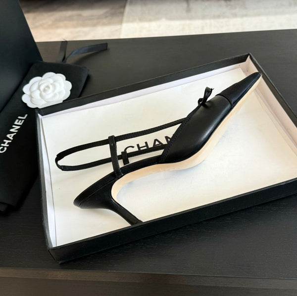 cc slingbacks 65 fiocco in pelle di agnello nera grosgrain