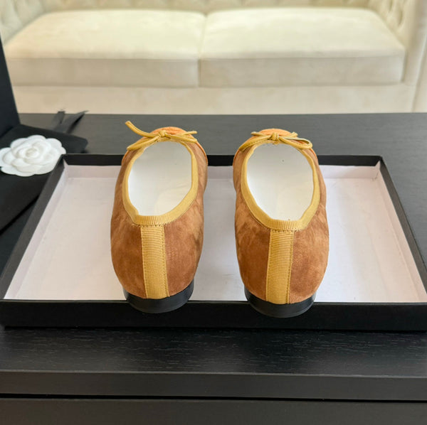 ballet flat brown suede amber canvas