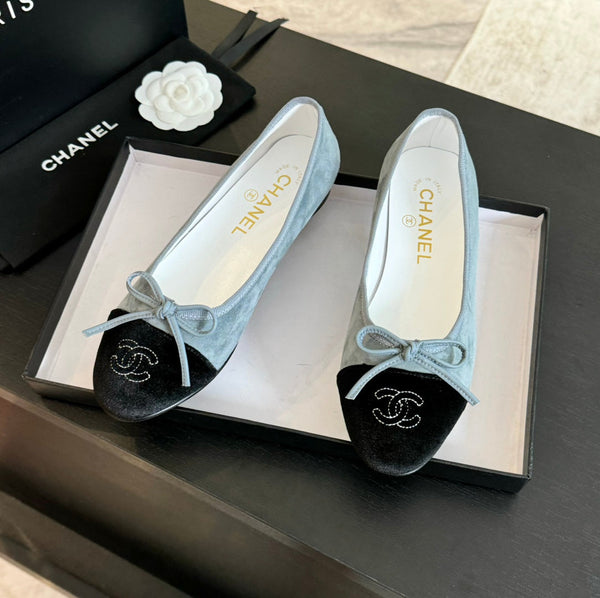 ballerina blu nuvola in camoscio e tela nera