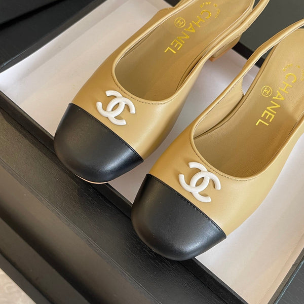 cc slingback 50 beige black calfskin