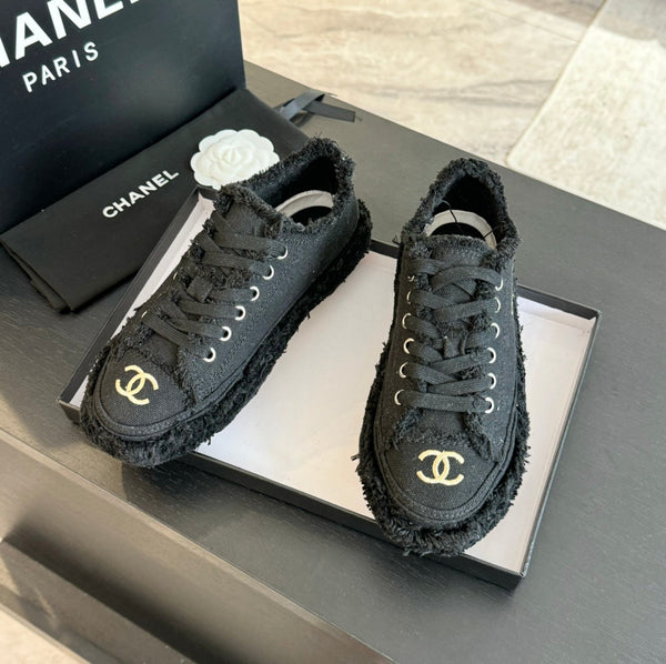 cc low sneaker black denim embroidery canvas