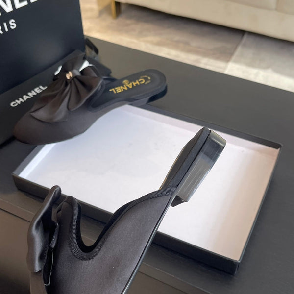 SANDALI BASSI BIG BOW IN SETA NERA