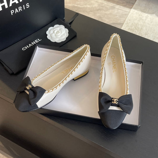 BALLET FLAT PELLE DI VITELLO BIANCA E TESSUTO