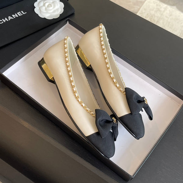 BALLET FLAT PELLE DI VITELLO BIANCA E TESSUTO