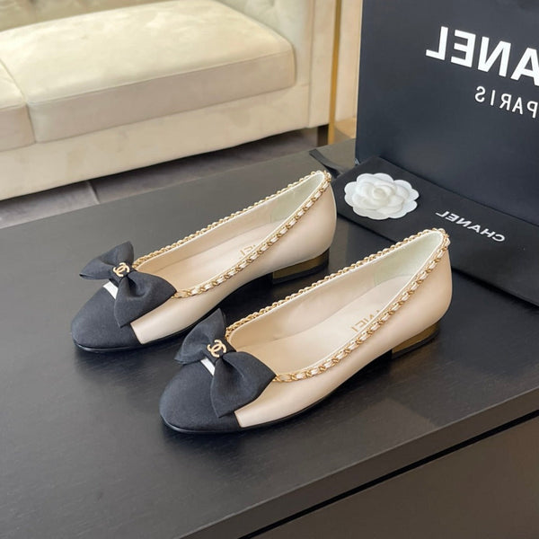 BALLET FLAT PELLE DI VITELLO BIANCA E TESSUTO