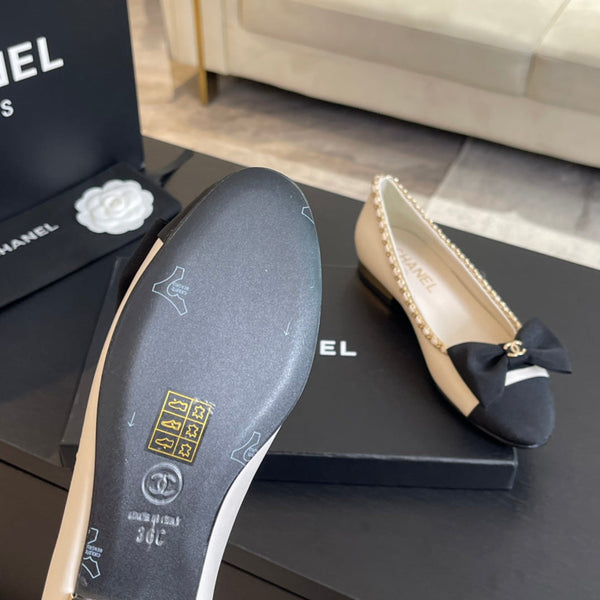 BALLET FLAT PELLE DI VITELLO BIANCA E TESSUTO