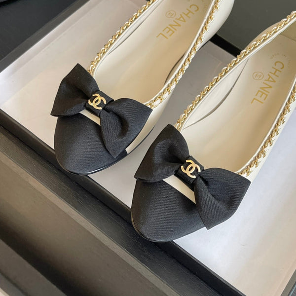 BALLET FLAT PELLE DI VITELLO BIANCA E TESSUTO