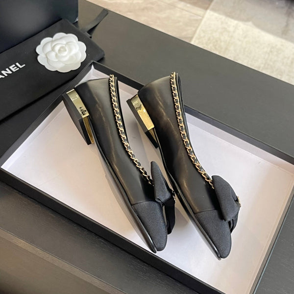 BALLERINA IN PELLE DI VITELLO E TESSUTO NERI