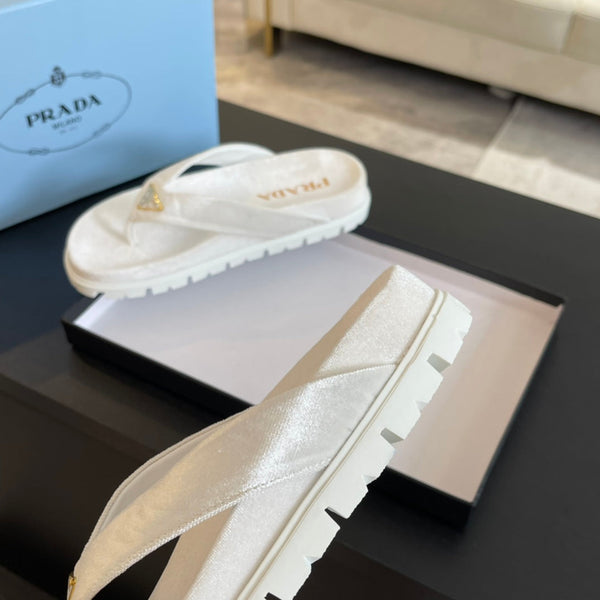 SANDALI INFRADITO IN GOMMA PRA VELLUTO BIANCO