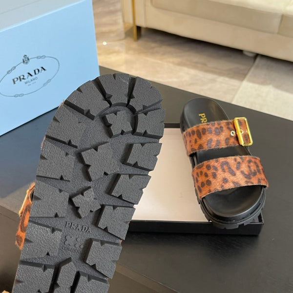 SANDALI PRA SLIDES IN VELLUTO NERO E MOTIVO LEOPARDATO